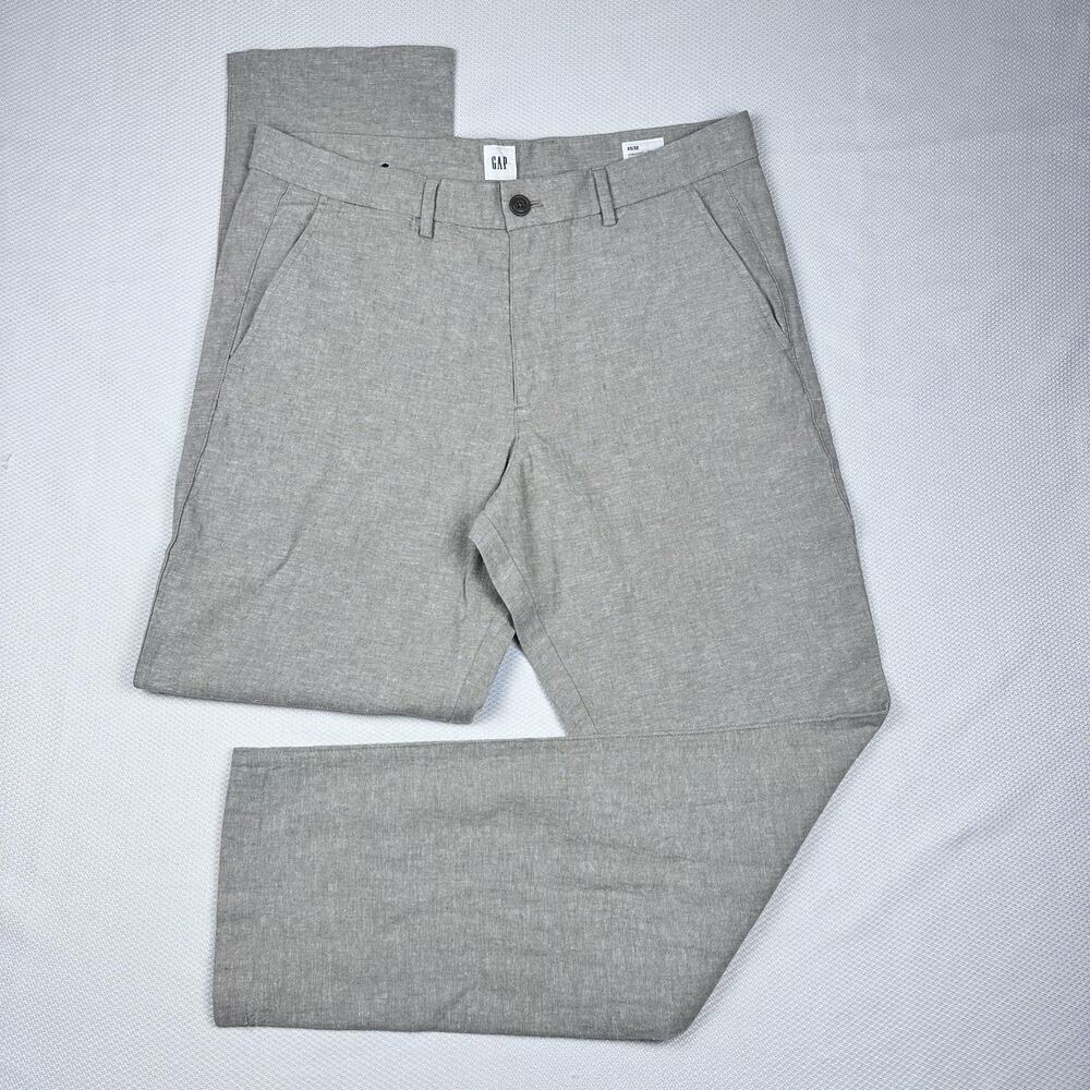 Gap Pant Men 33x32 Beige Linen Cotton Straight Chino Vacation Cruise Lightweight